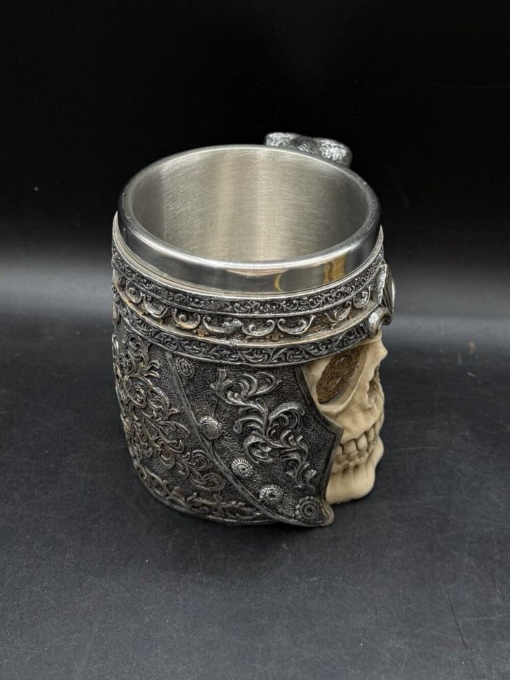 Viking Warrior Skull Helmet Beer Stein Mug Cup Stainless Steel Lined Gothic - Picture 5 of 8